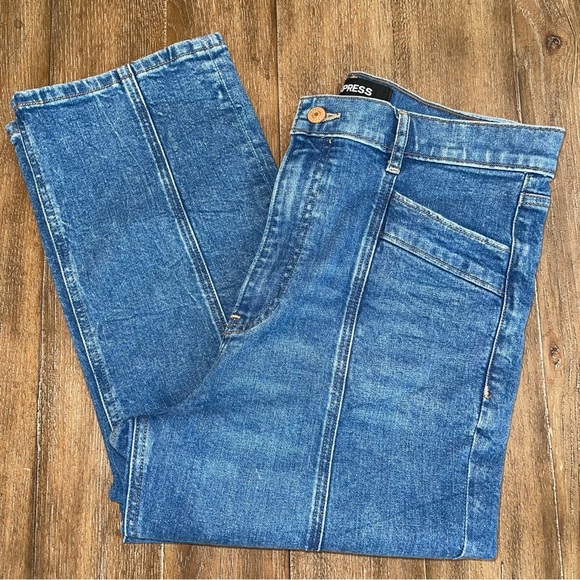 Express Supper High Rise Jeans Women’s 12 Ankle Cropped Jeans Straight Leg Blue - Picture 2 of 9